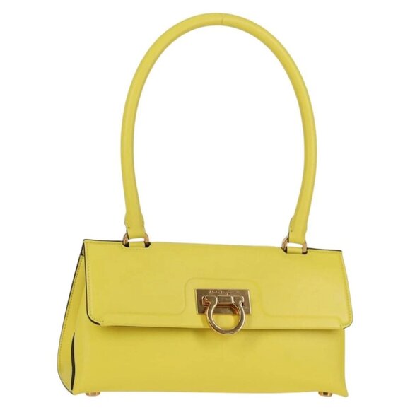 Salvatore Ferragamo Gancini Shoulder Bag Leather Yellow Gold Auth 135354V - Picture 1 of 16